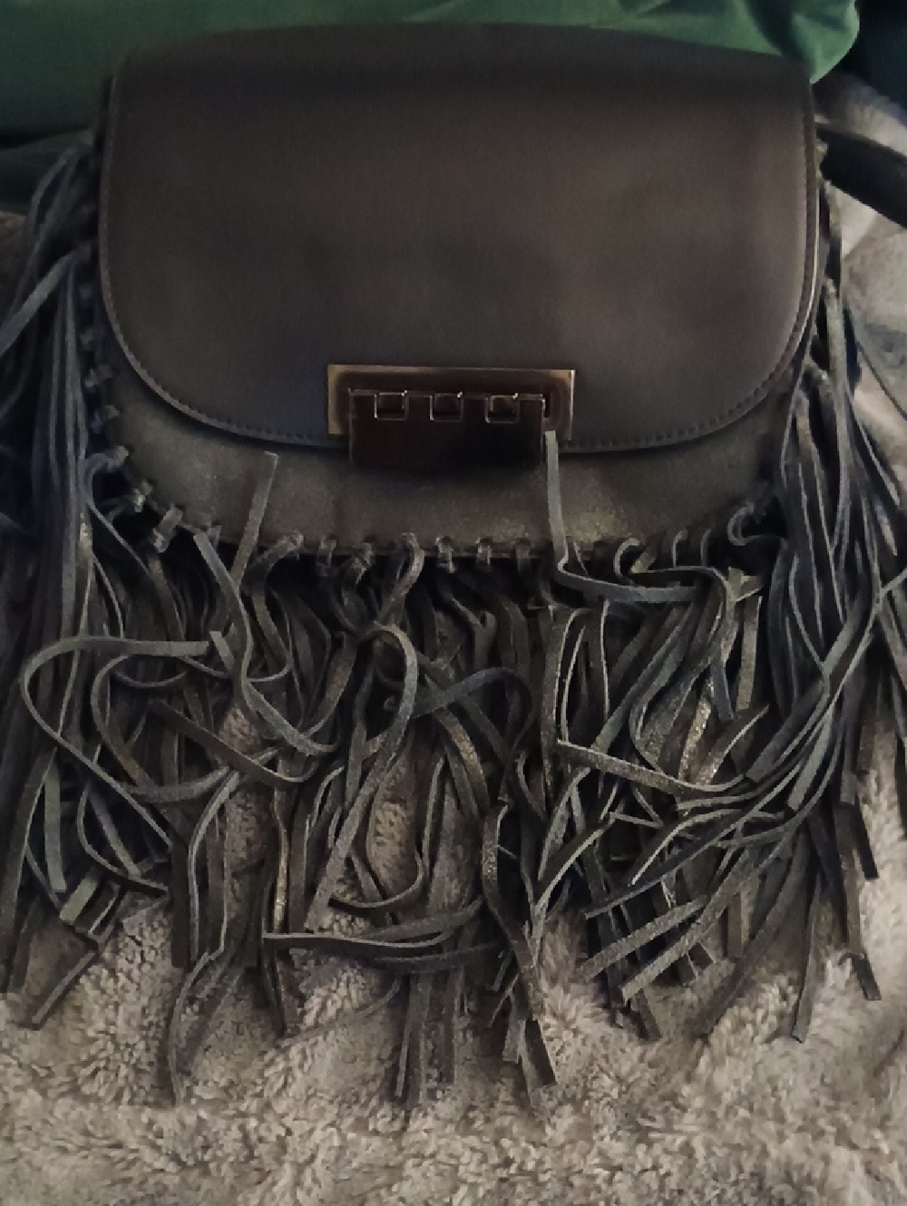 Zac Posen - Eartha Iconic Accordian Purse, black leather w/ leather fringe, NWT